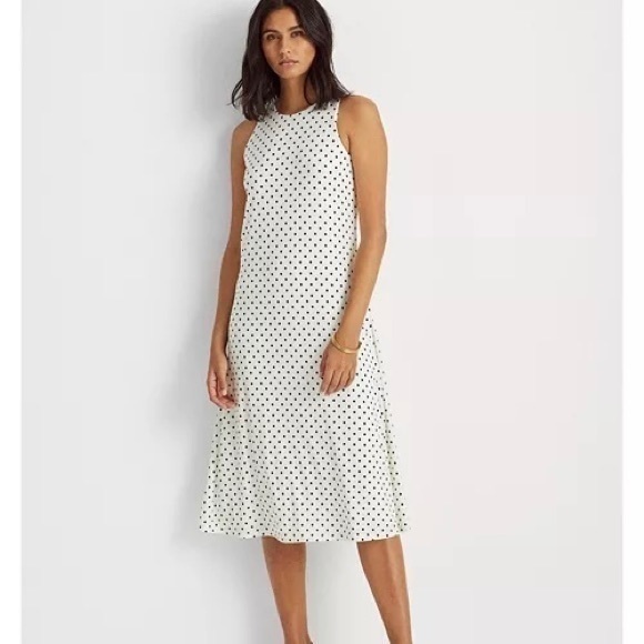 Lauren Ralph Lauren Dresses & Skirts - Lauren Ralph Lauren Polka-Dot Jersey Midi Dress in Cream/Navy Size 4